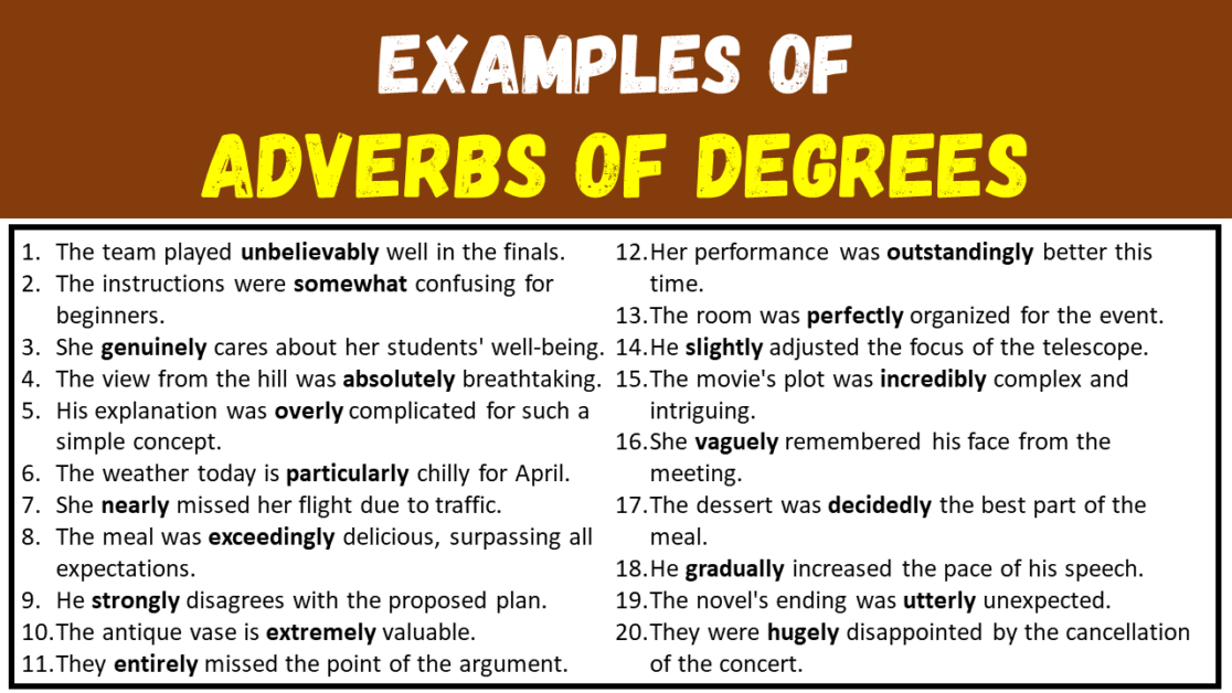 Examples Of Adverbs Of Degrees In Sentences Engdic