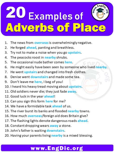 20 Examples Of Adverbs Of Place In Sentences EngDic