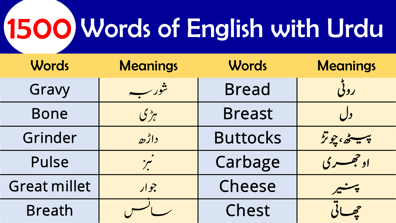 Vocabulary Words with Meaning in Urdu – Download PDF