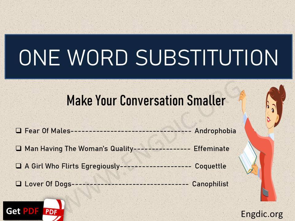 One Word Substitution Use It Instead Of Complete Sentence 