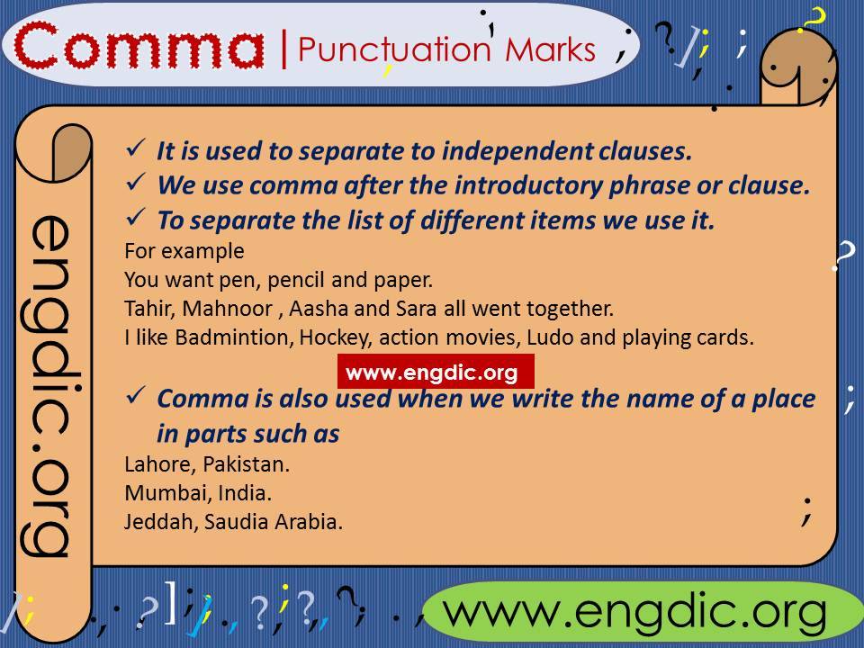 Punctuation marks use of comma