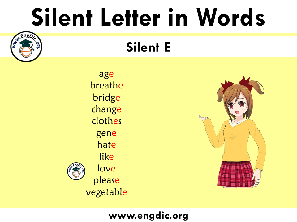 silent letter words with e