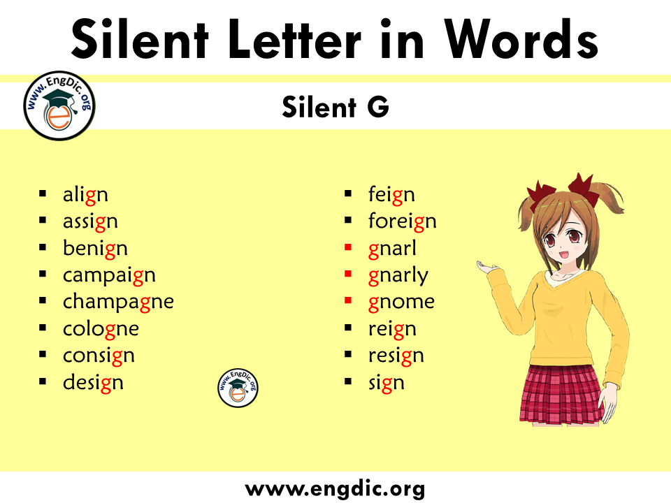 silent letter words with g