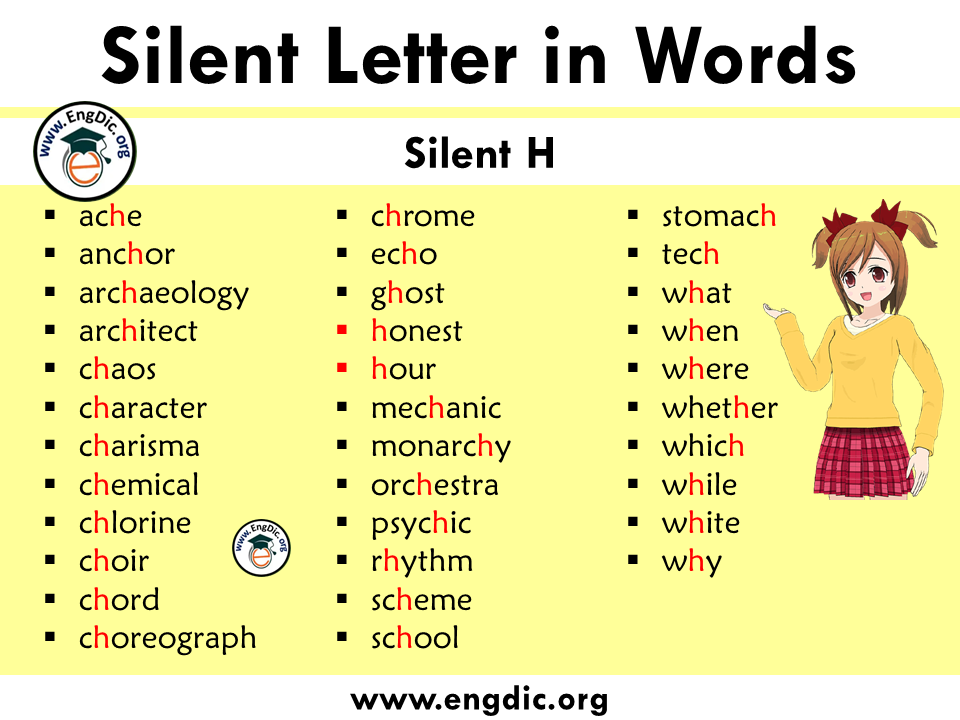 silent letter words with h