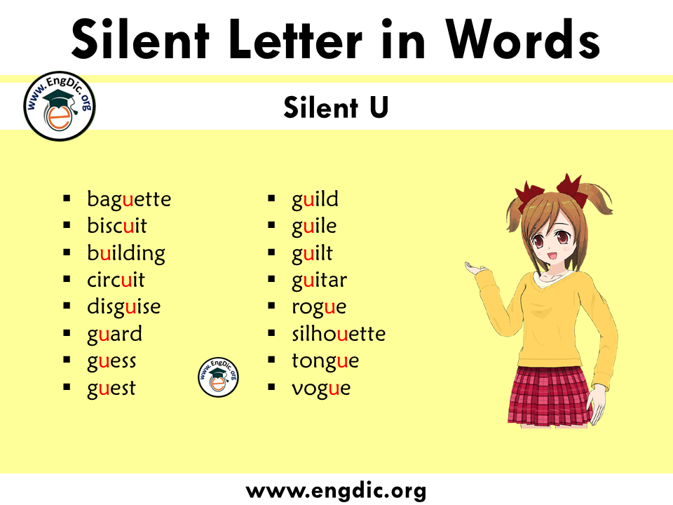 silent letter words with U