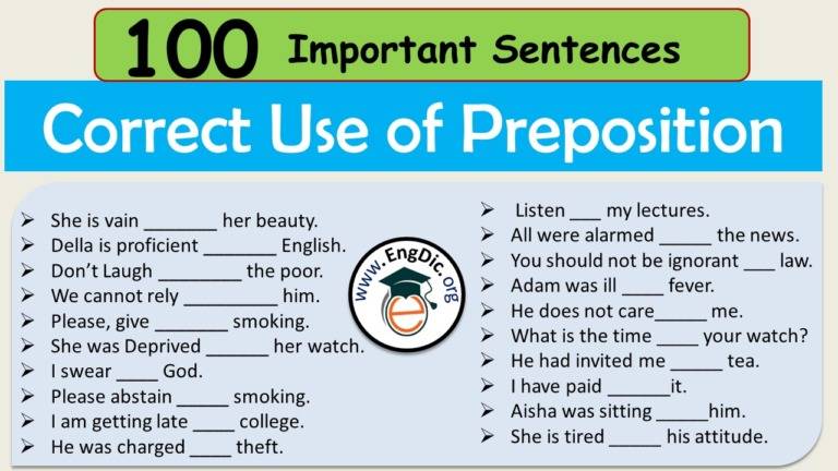 100 Important Preposition List And Using Example Sentences Engdic