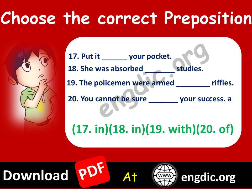 English Grammar MCQs related Prepositions