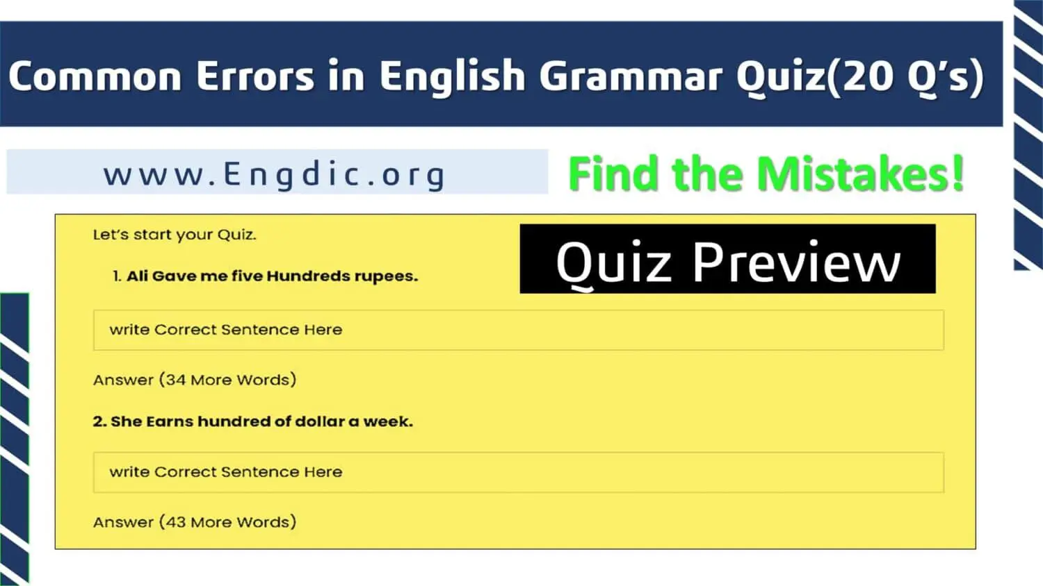 Common Errors in English Grammar Exercises – 20 Questions