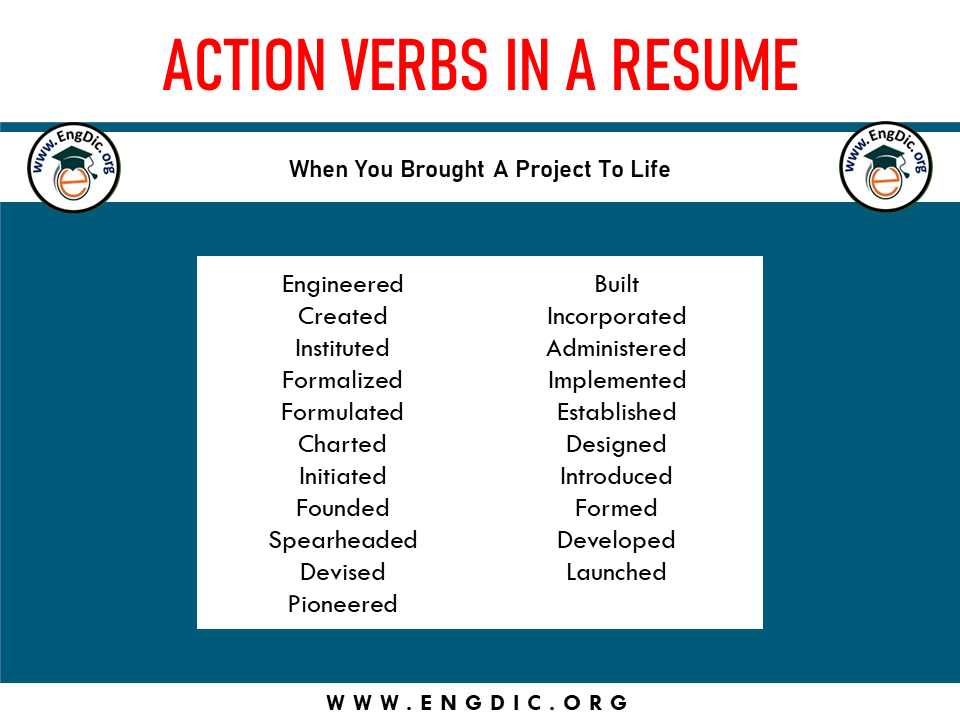 action verb when you brought a project to life