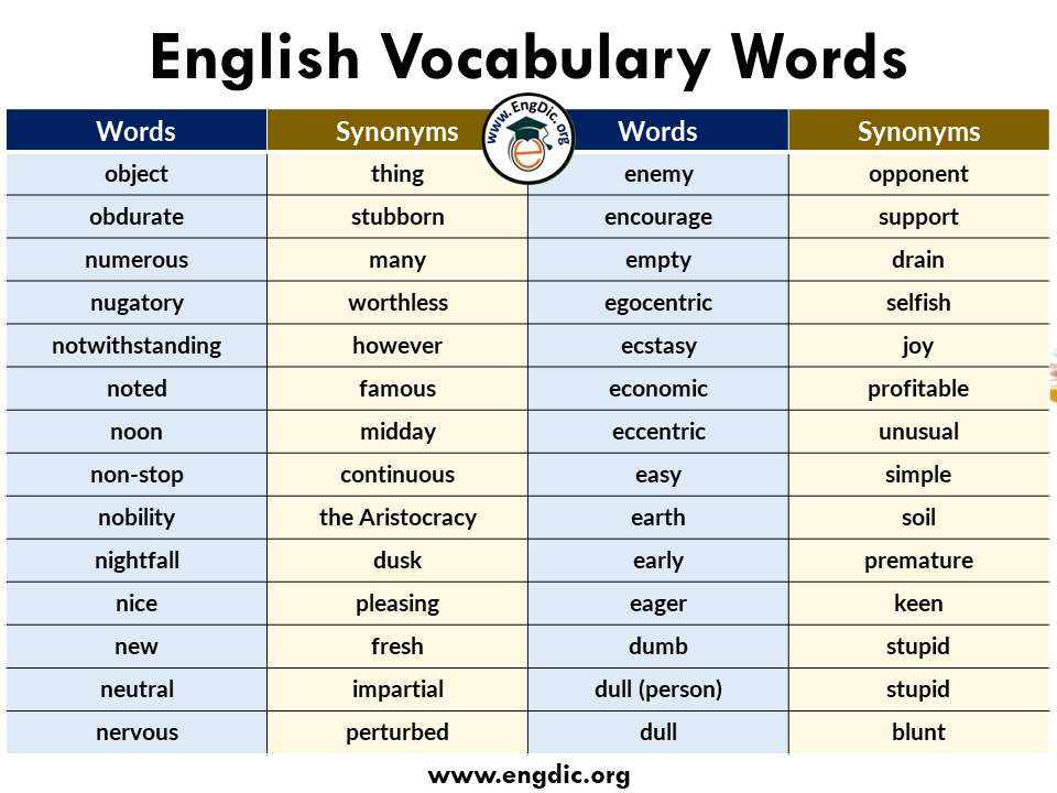 basic English Vocab words