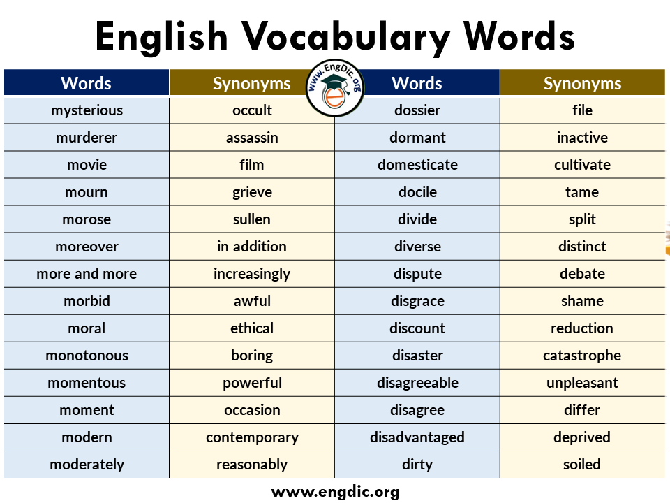 basic English Vocab words