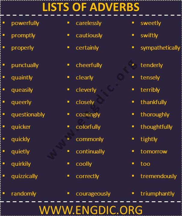 list of common adverbs