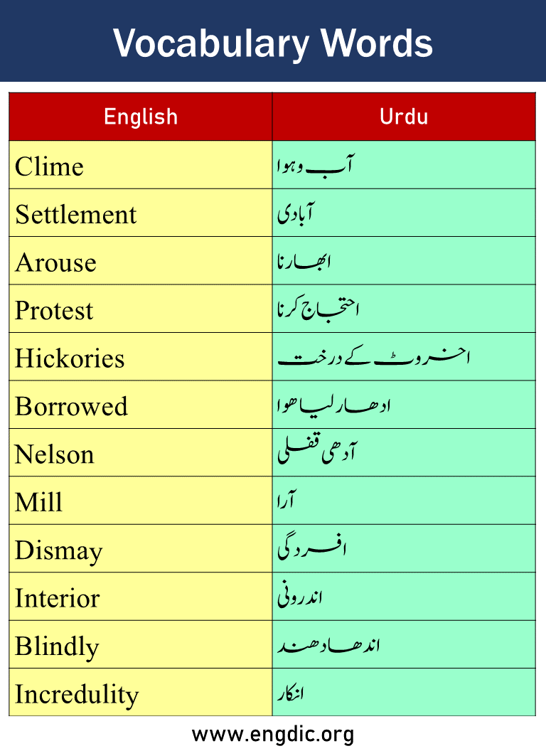Vocabulary Words with Urdu Meaning Picture 1