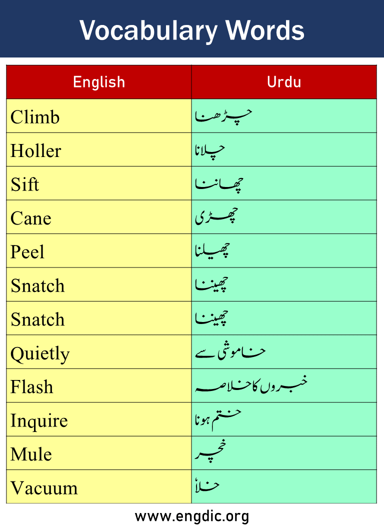 Vocabulary Words with Urdu Meaning Picture5
