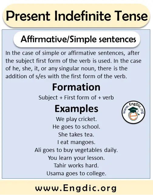 affirmative or simple sentences formation and examples