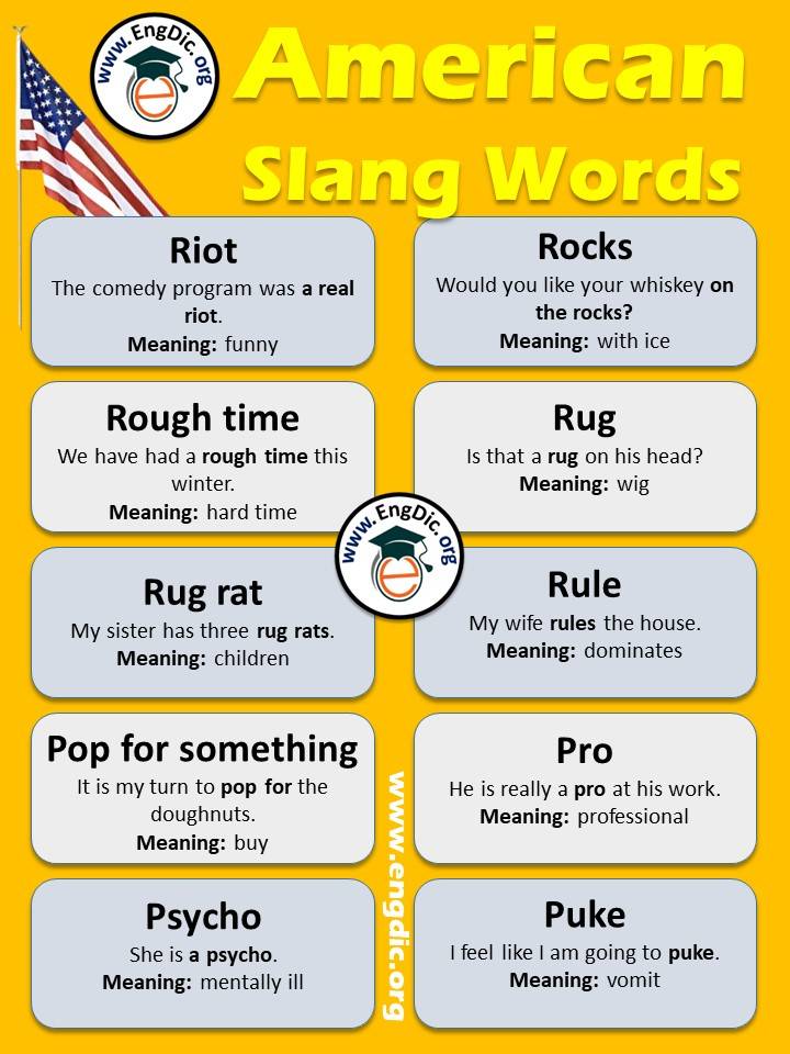 American Slang Words List with meaning and sentences 