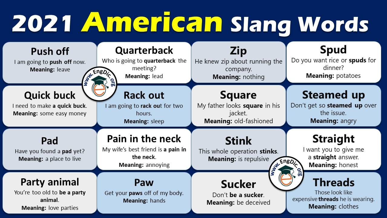 222+ American Slang Words List with meaning and sentences Engdic