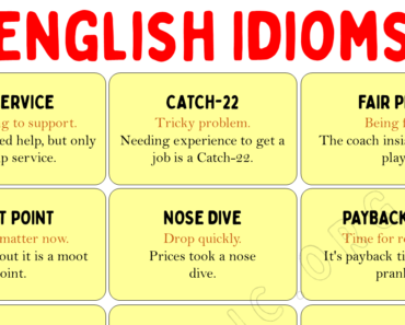 List of Idioms in English with Meaning and Sentences