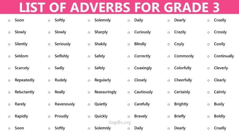 400+ List of Adverbs for Kids of Grade 3 - Common Adverbs - Engdic