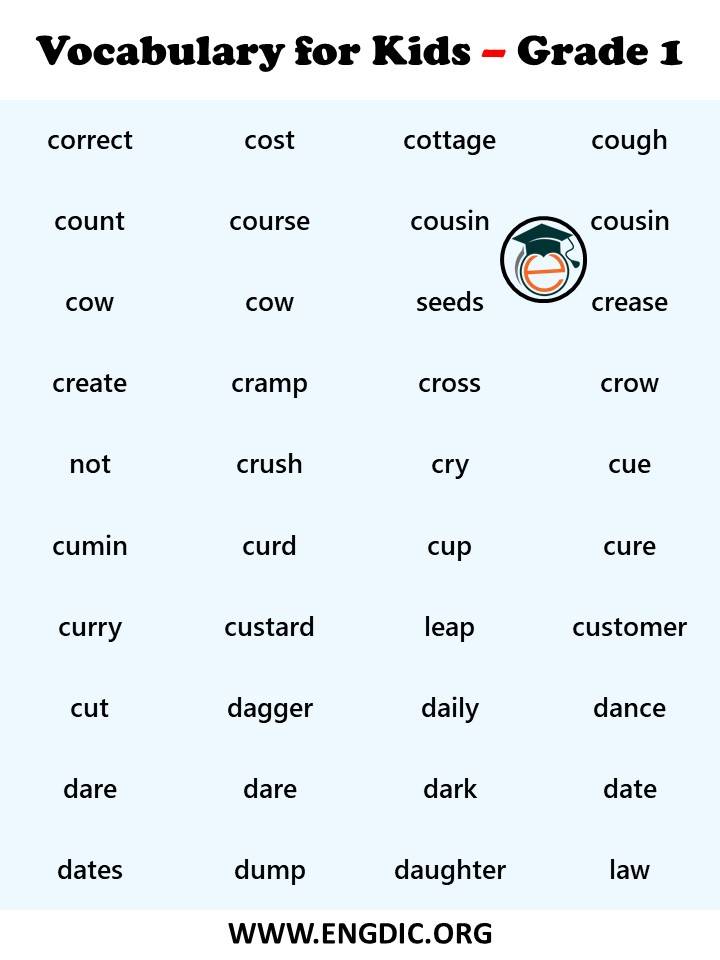 1000 Vocabulary words for kids of Grade 1 - Basic Vocabulary - Engdic