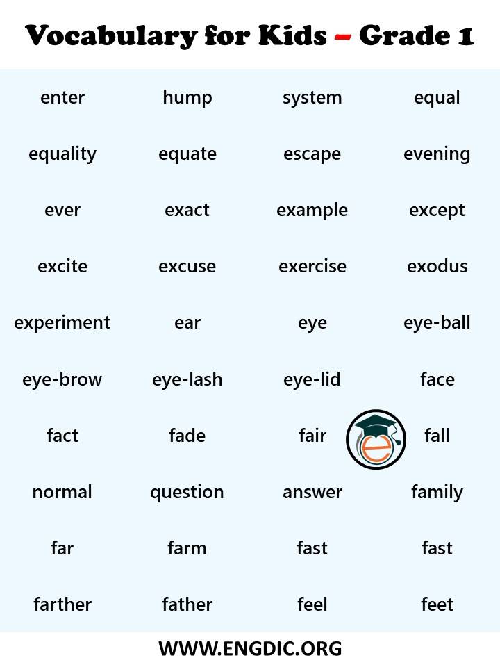 vocabulary words for first grader