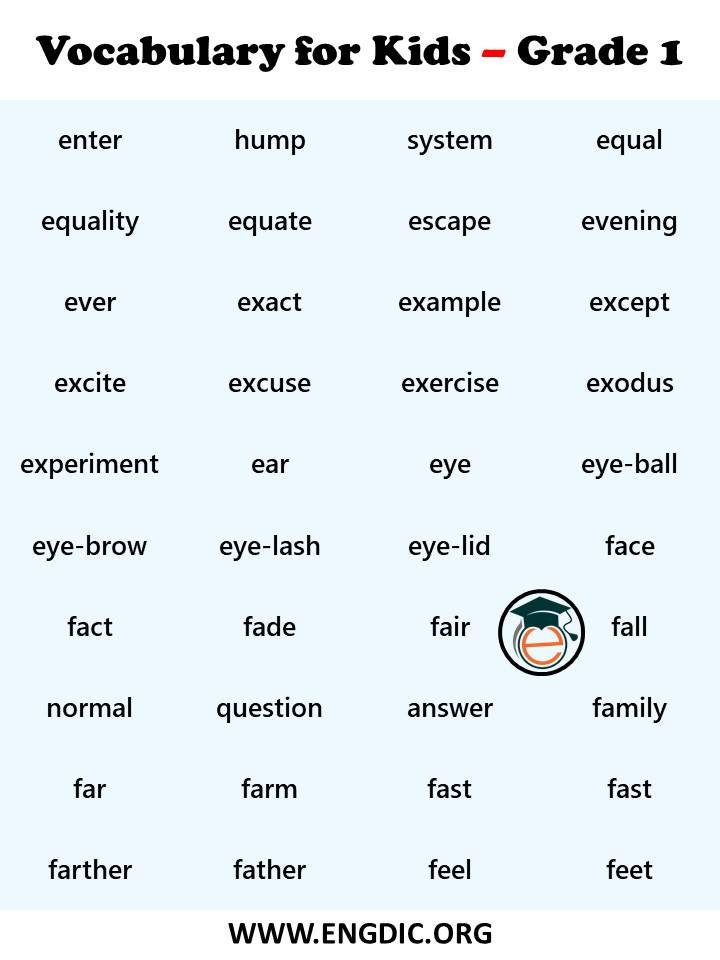 1000 Vocabulary Words For Kids Of Grade 1 Basic Vocabulary EngDic