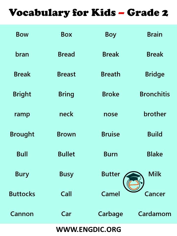2nd grader vocabulary words