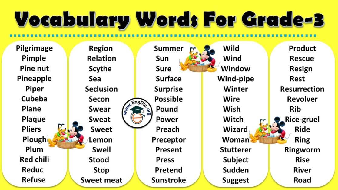 1000 English Vocabulary Words For Kids Of Grade 3 Common Words Engdic 