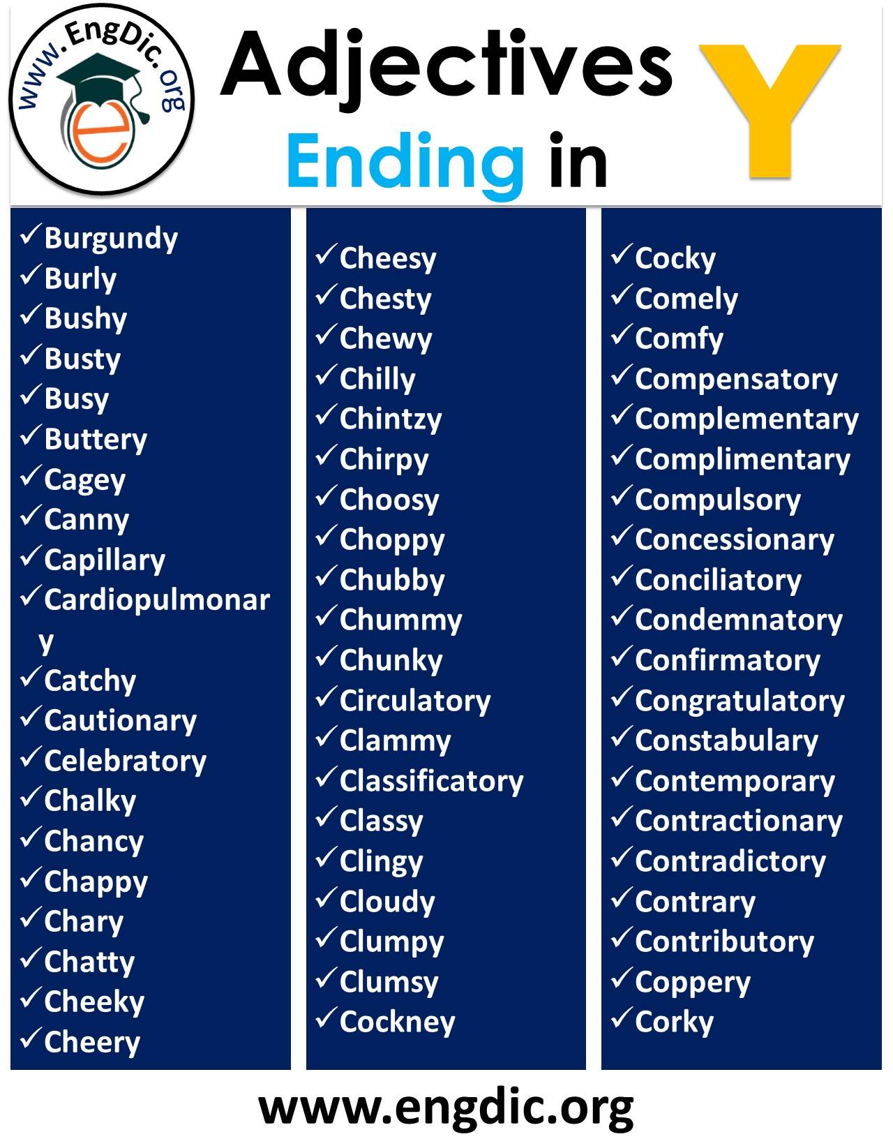 2 syllable adjectives ending in y