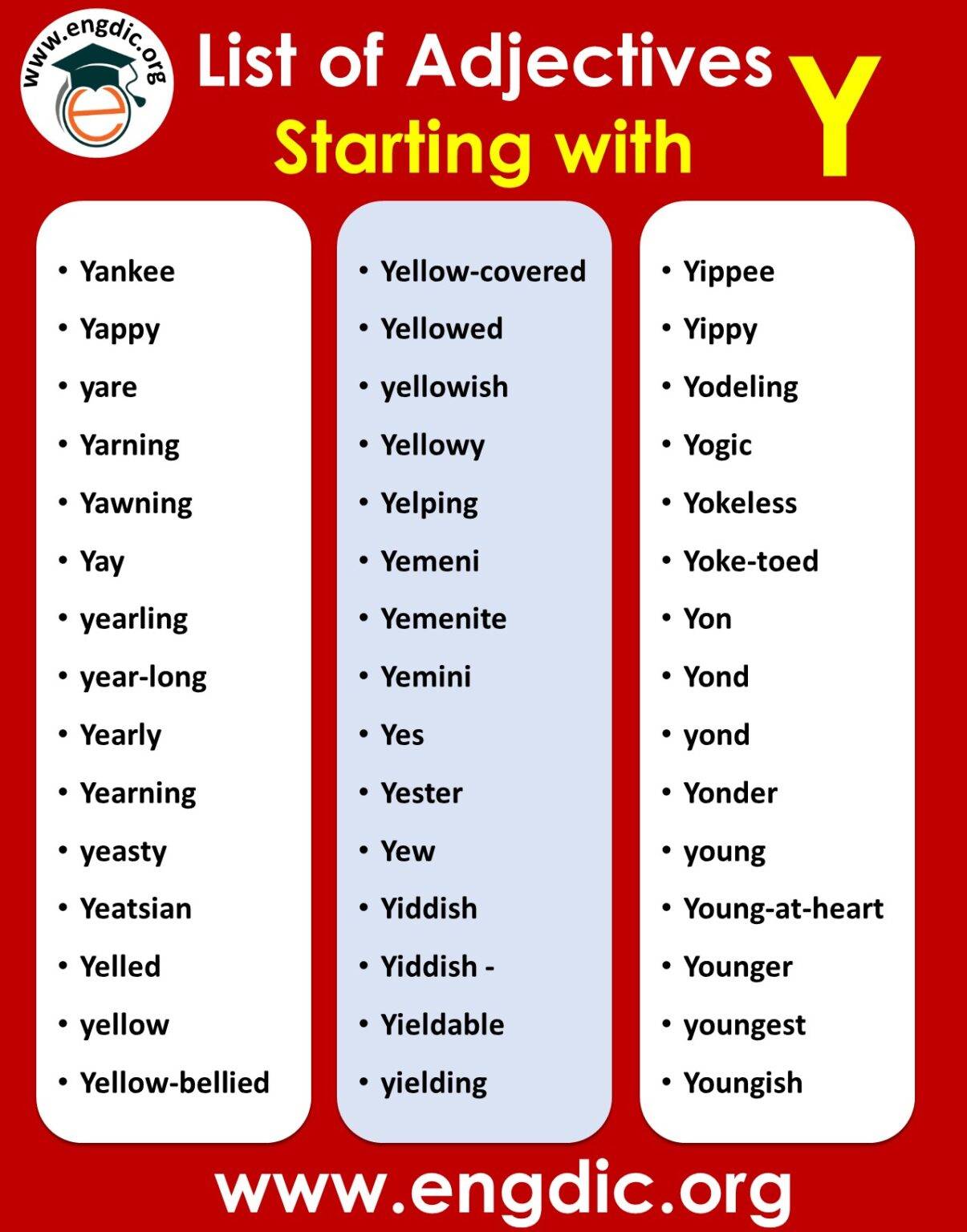 Adjectives With Y List Of Adjectives Starting With Y EngDic