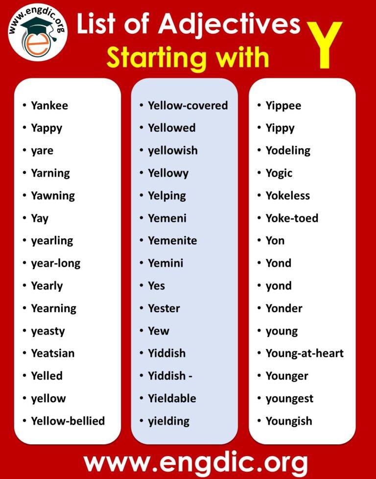 Adjectives with Y List of Adjectives Starting with Y EngDic