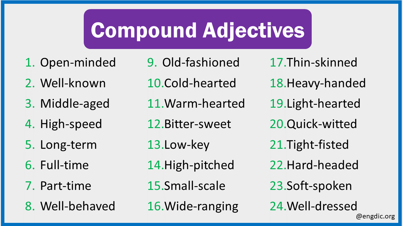 Adjectives List Pdf Compound Proper Indefinite Adjectives