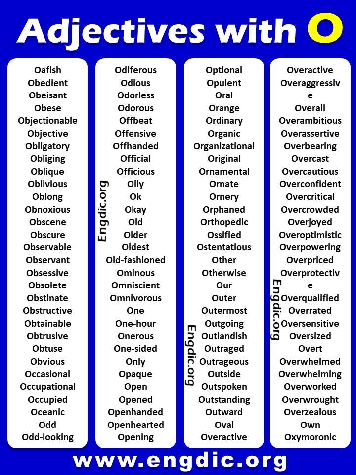 List of adjectives starting with O