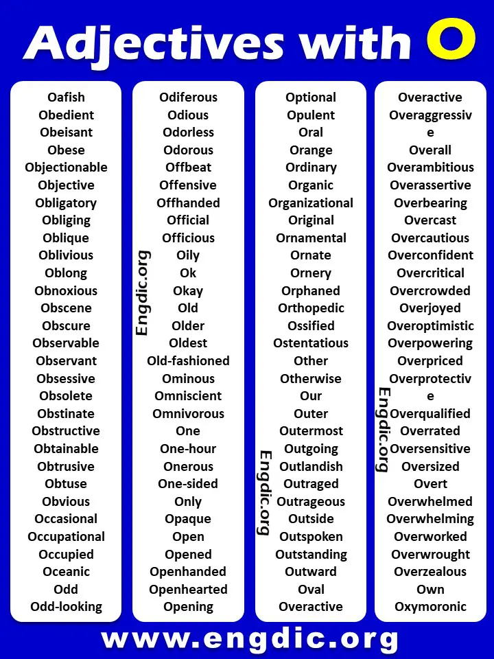 List of adjectives starting with O