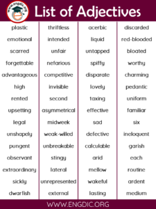 A LIST OF ADJECTIVES - 5000+ ADJECTIVES LIST Pdf - EngDic