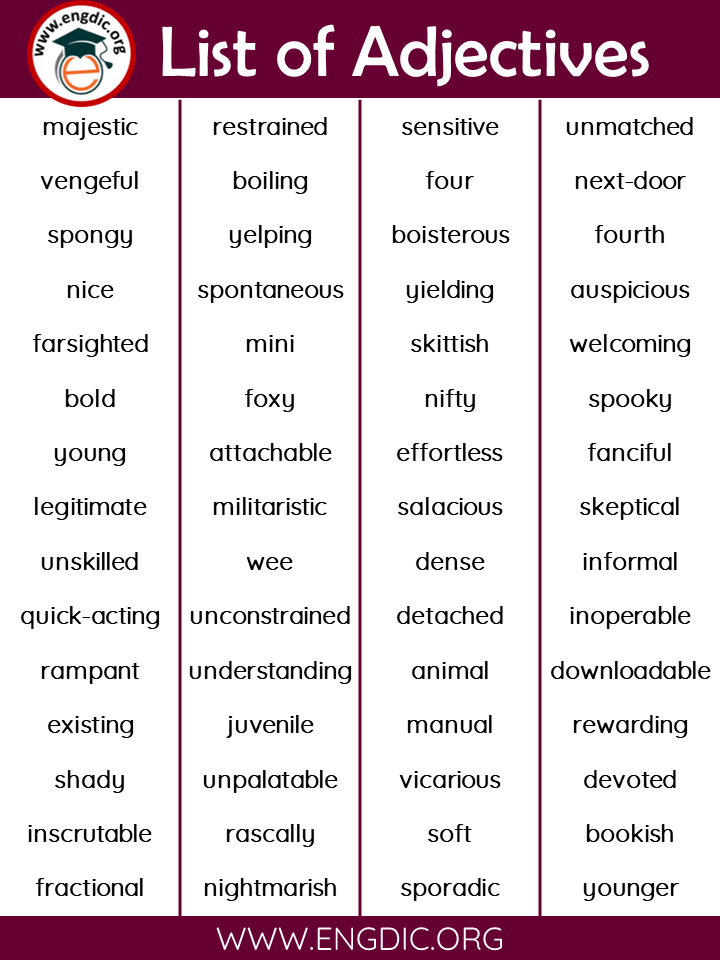 all adjectives list