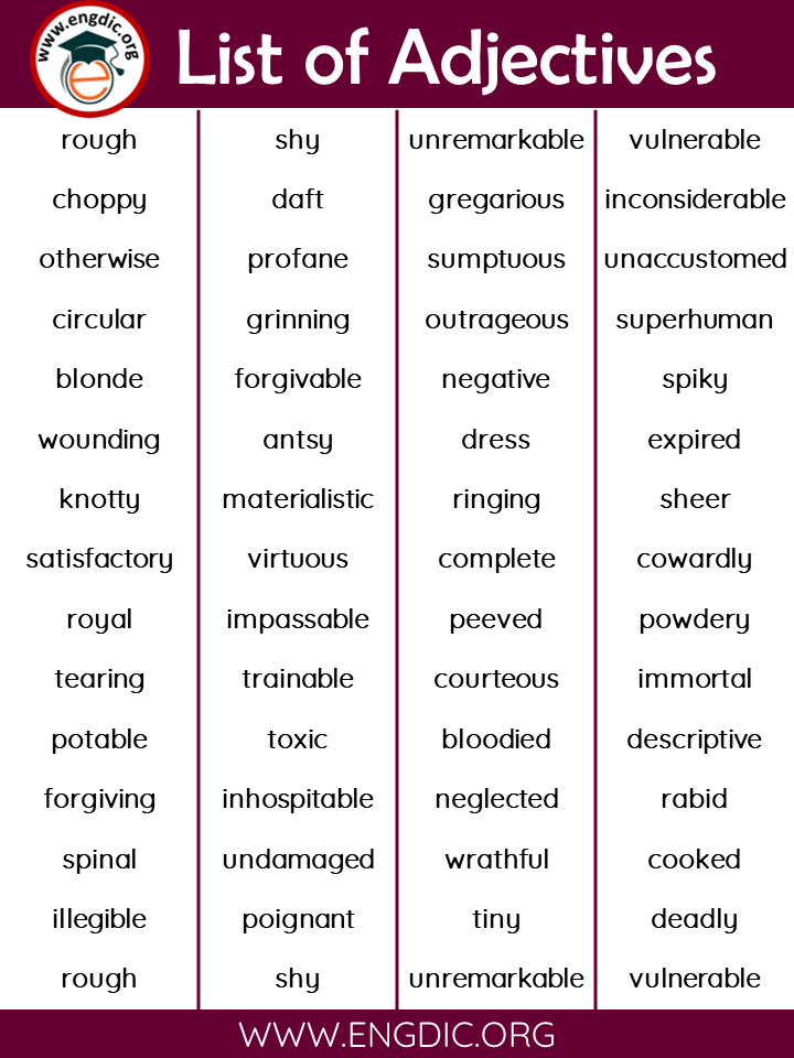 A LIST OF ADJECTIVES - 5000+ ADJECTIVES LIST Pdf - EngDic