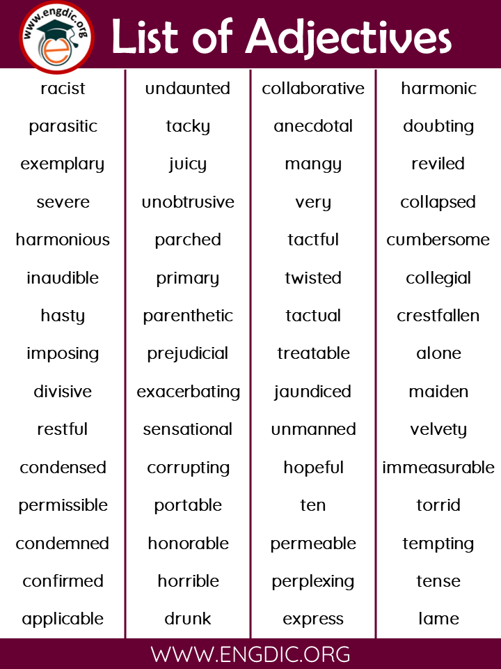 list of common adjectives