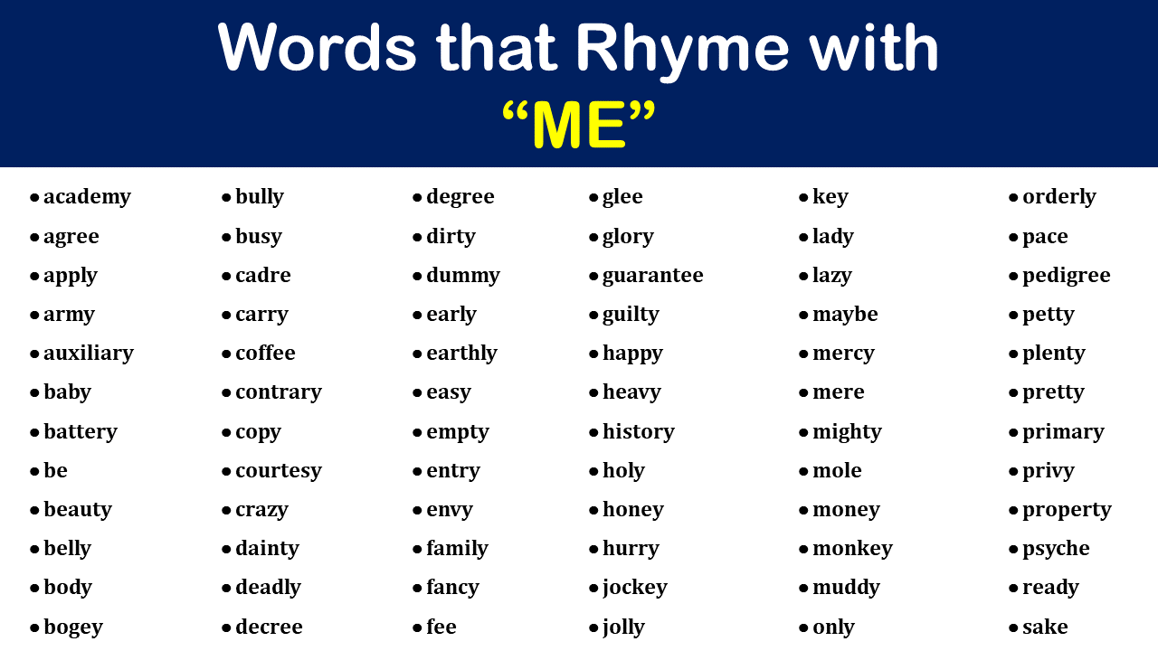 Me Rhyme Words – Words that Rhyme with Me