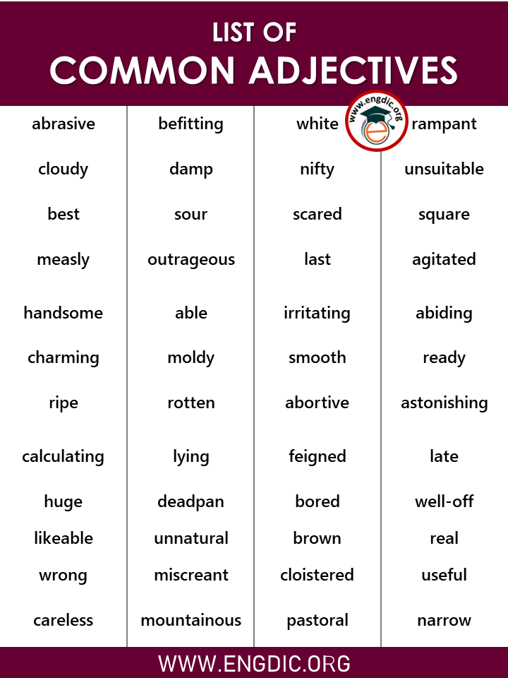 list of common adjectives