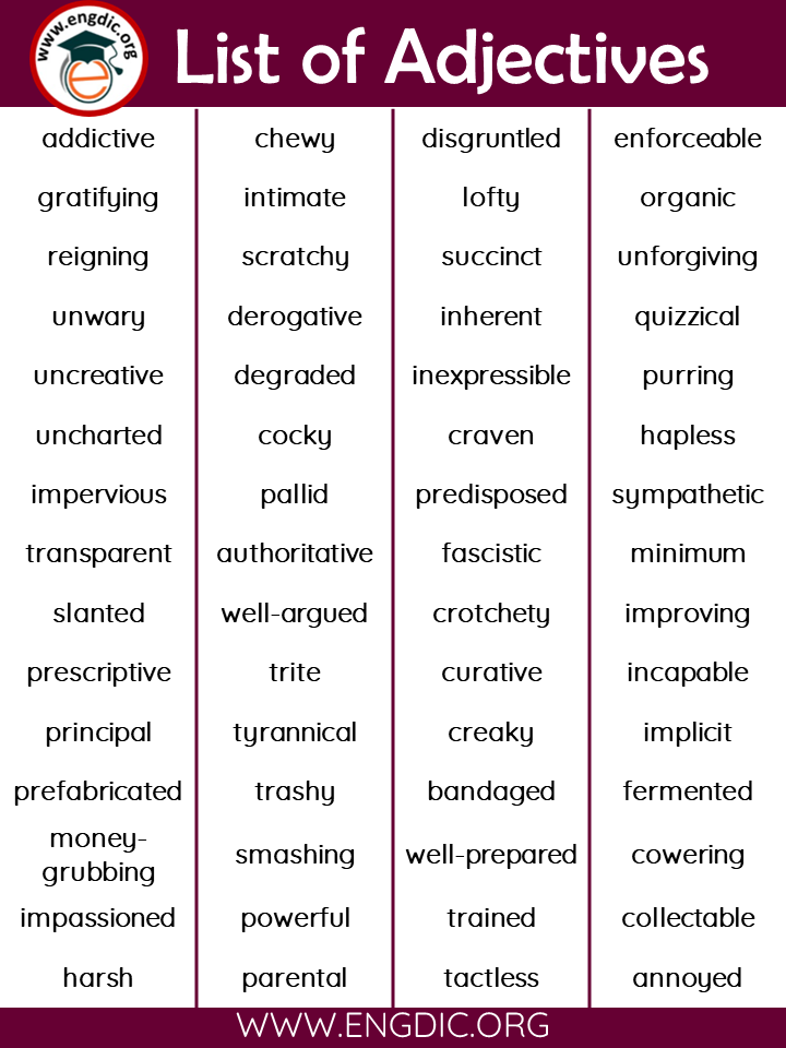 List Of Adjectives For Adults