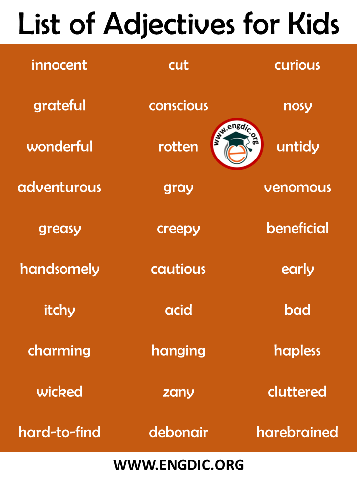 Useful list of adjectives for child