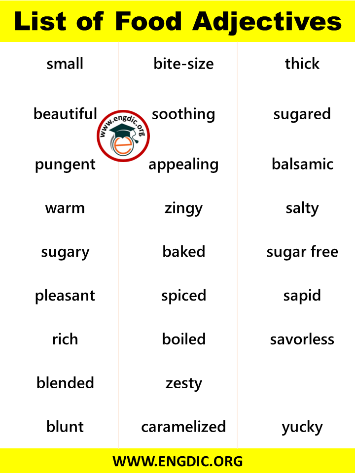 adjectives use to describe food