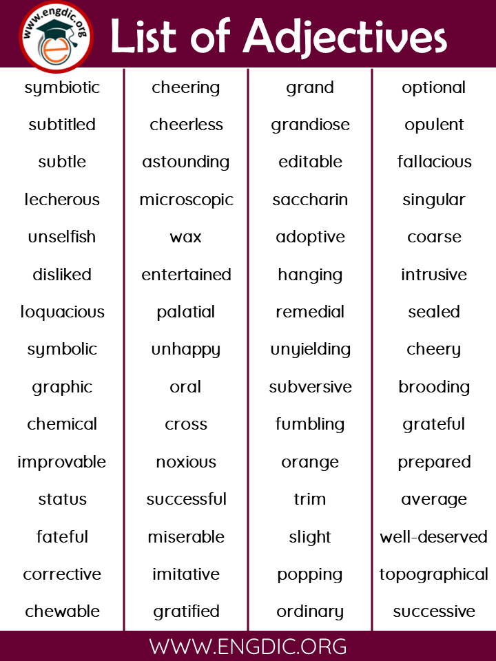 list of common adjectives