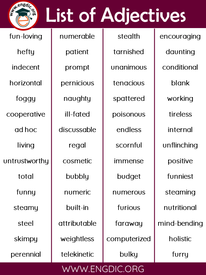 adjectives list