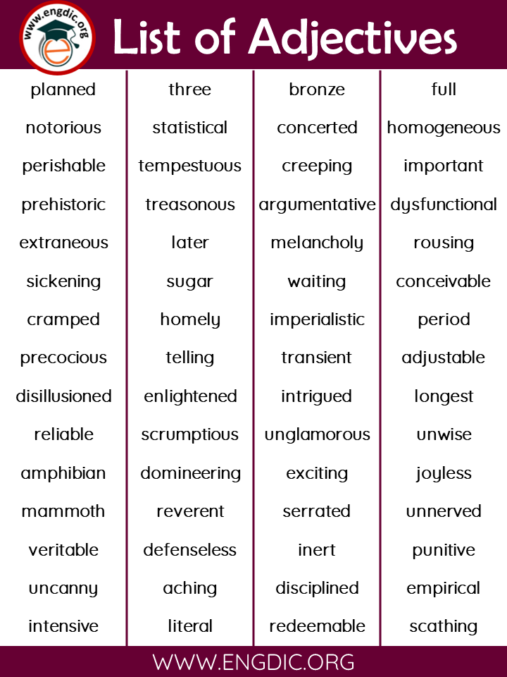 list of common adjectives