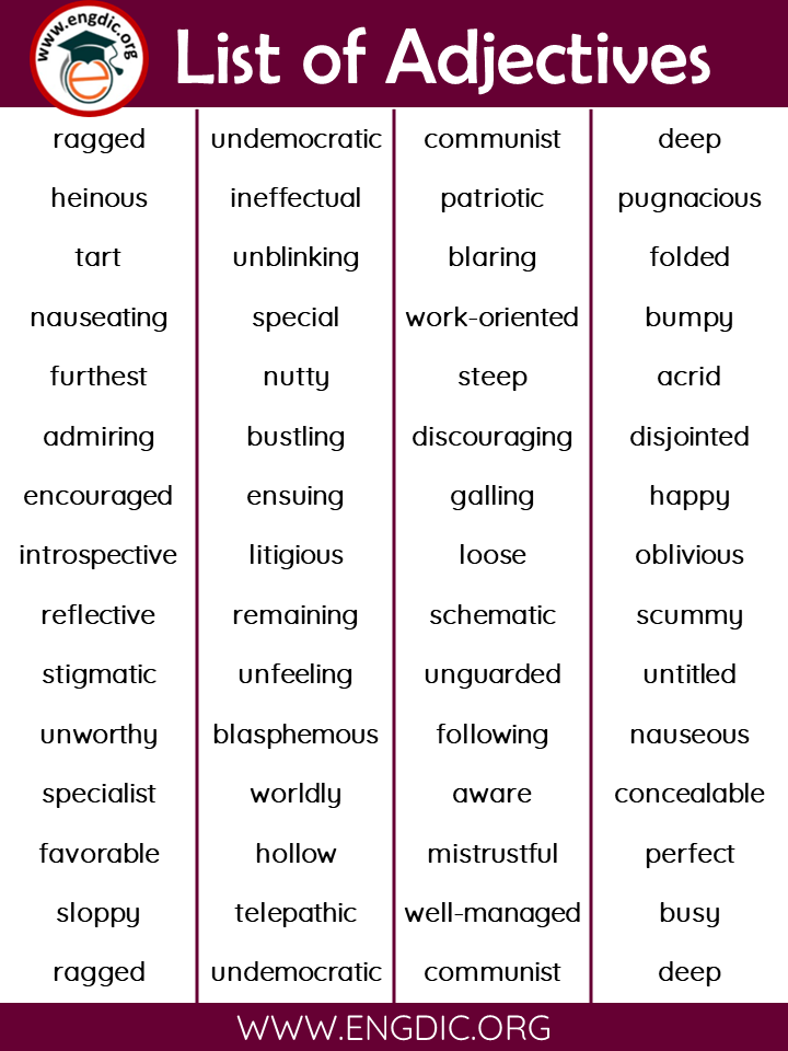 adjectives list