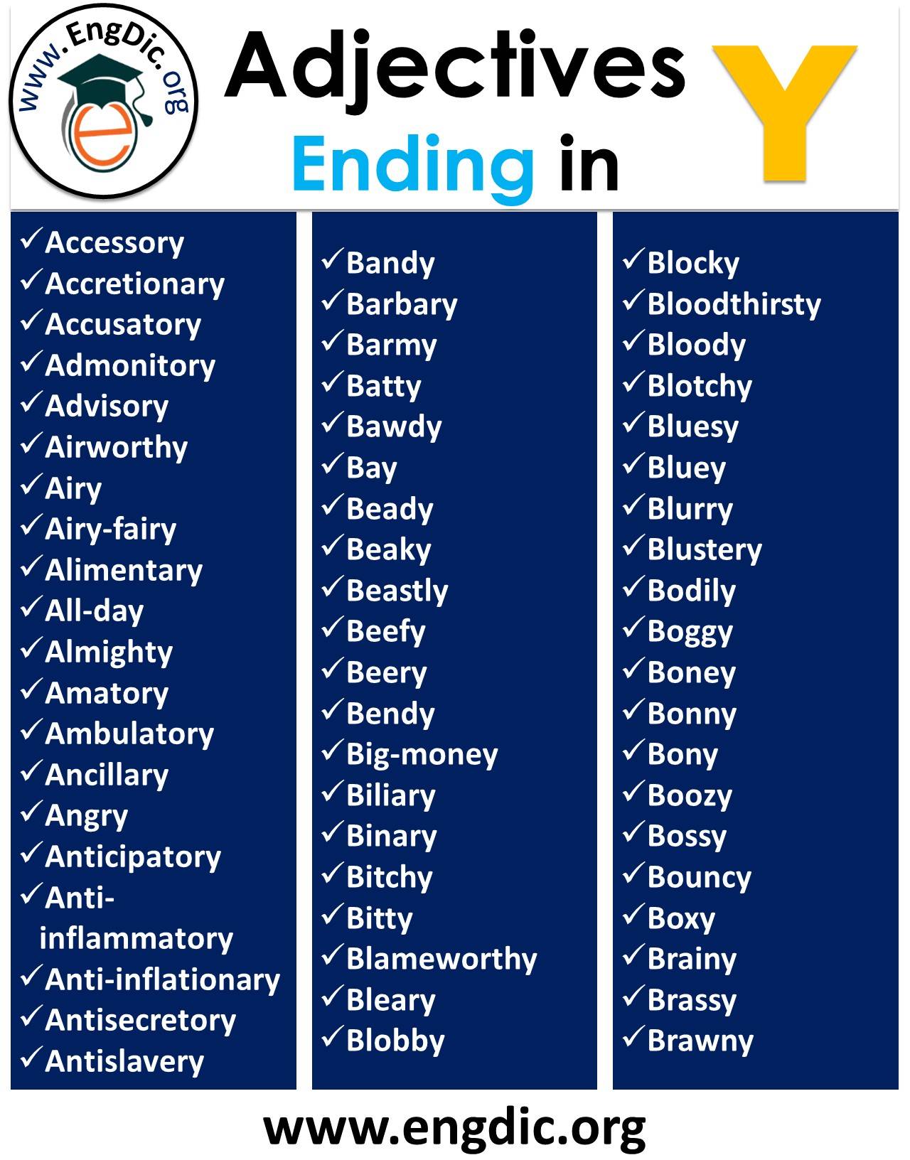 adjectives ending in y