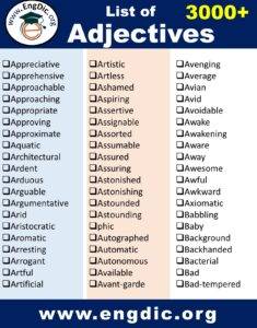 List of Adjectives (Daily Use Complete List with PDF) - EngDic