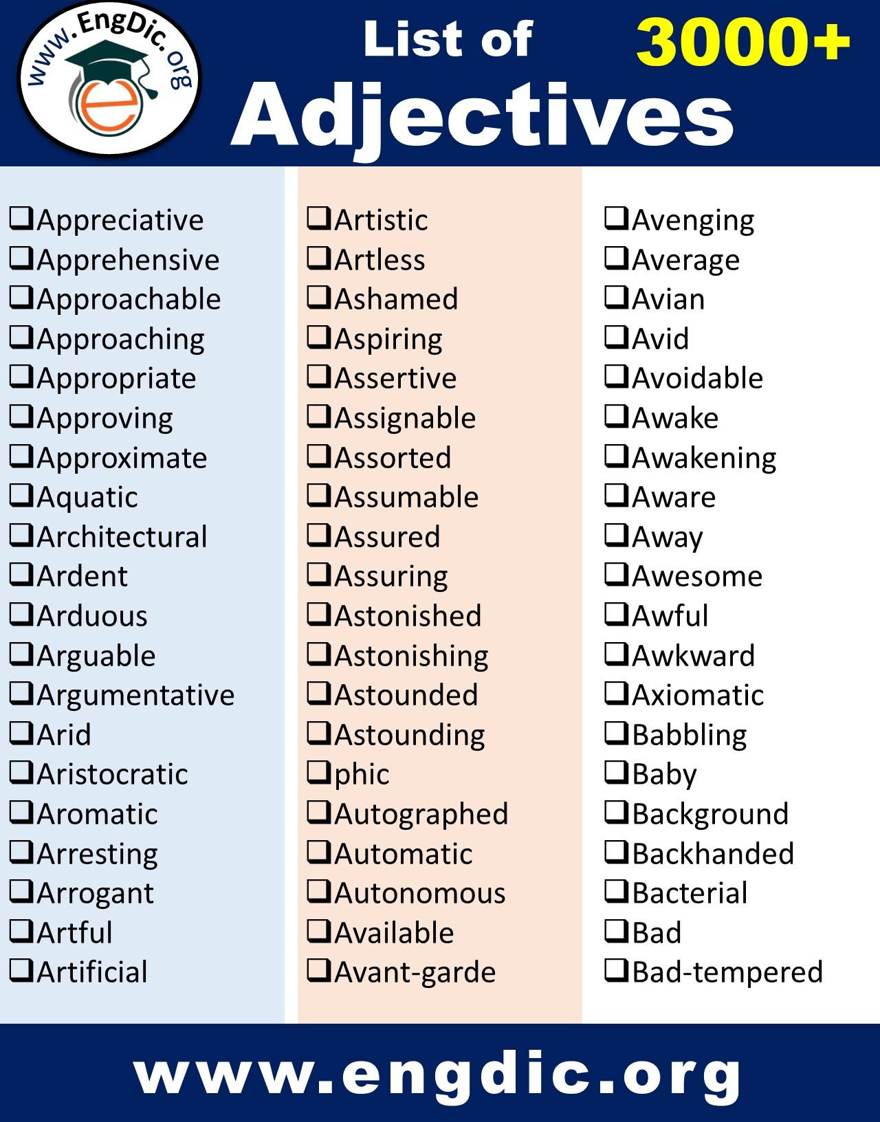 adjectives list a-z